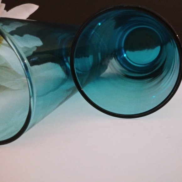 Mid Century Modern Highball Glasses Peacock Blue - Picture 6 of 7